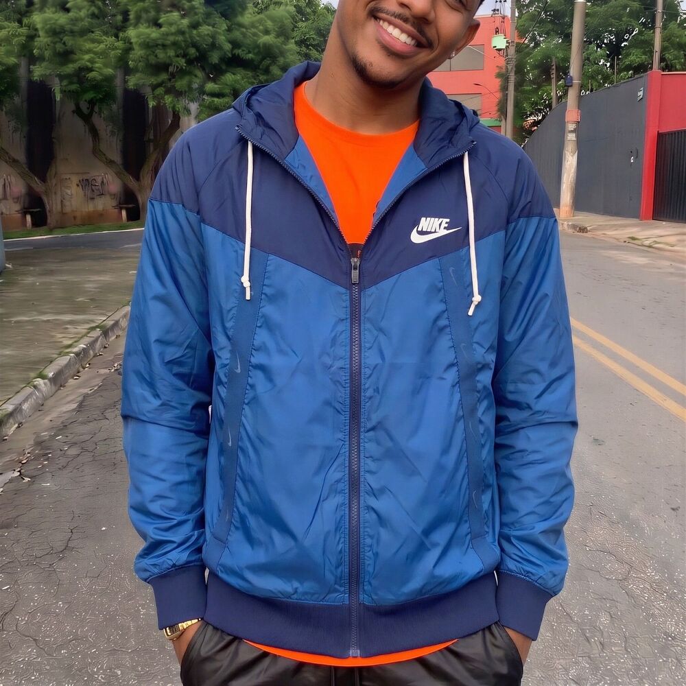 Nike Vintage Rare Windrunner Jacket Windbreaker Heritage Nylon Glanz Blue Small